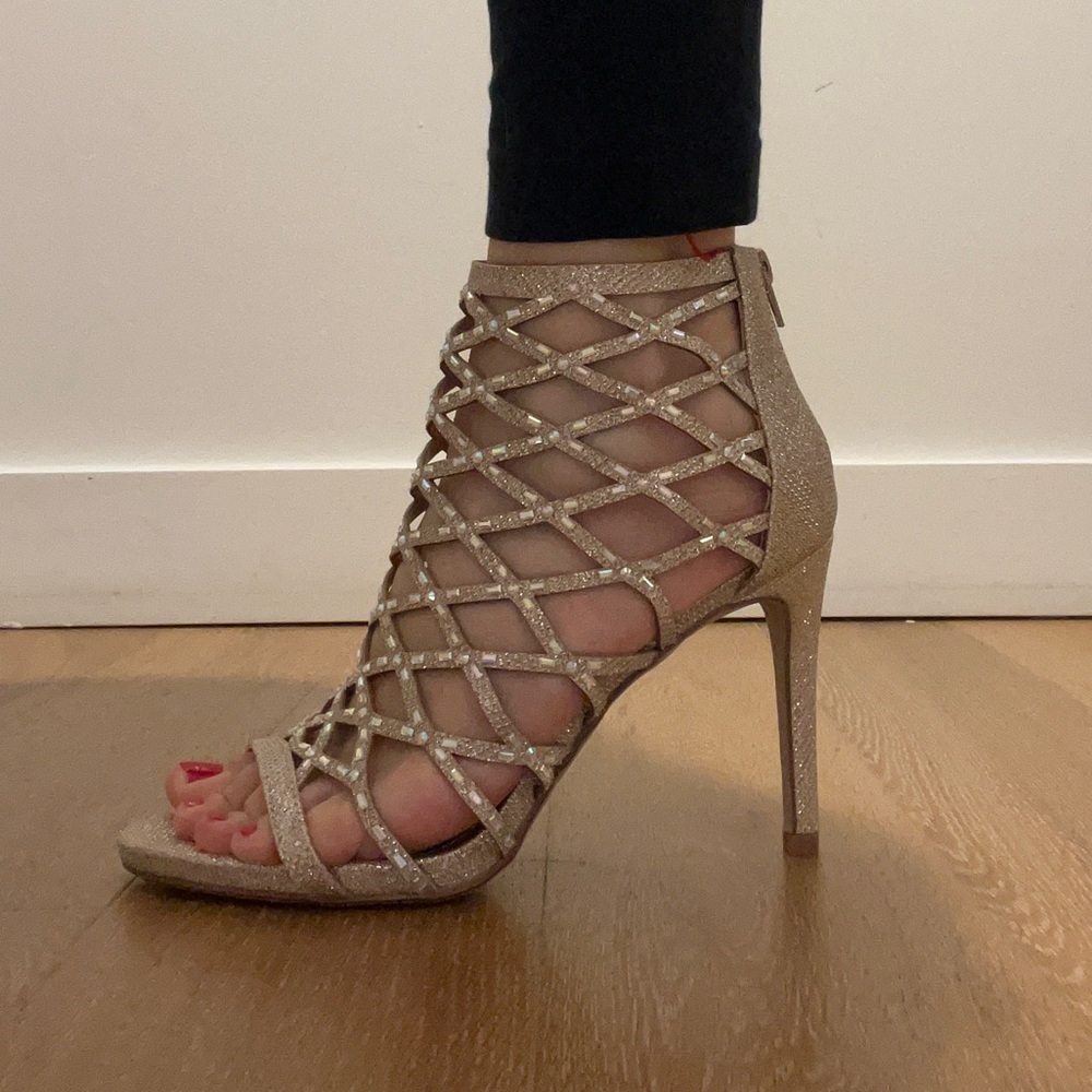 Glitter Cage High Heel Sandal - Gold